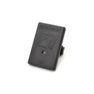 A black side end cap with the Risk Racing logo, designed for storage in the gate.