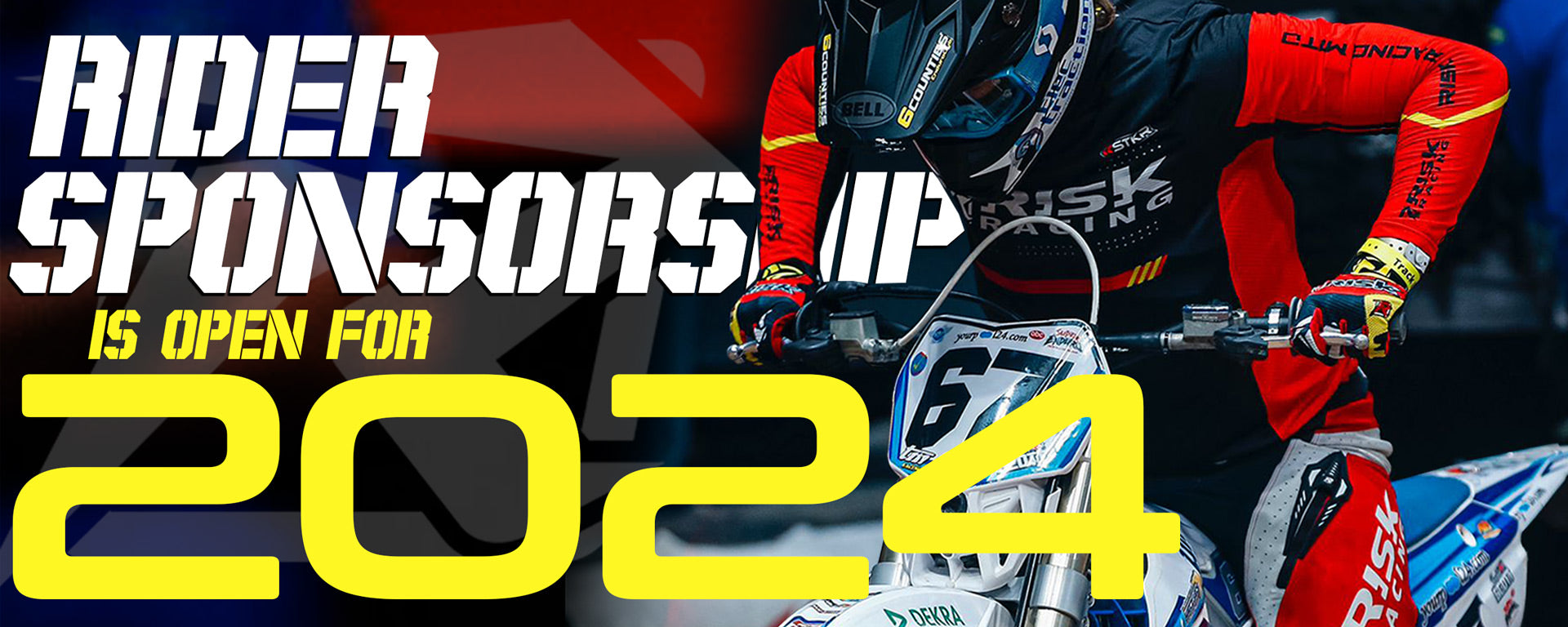 rider sponsorship is open for 2024 banner featuring a motocross racer wearing the red and black VENTilate Pro Jersey and pants