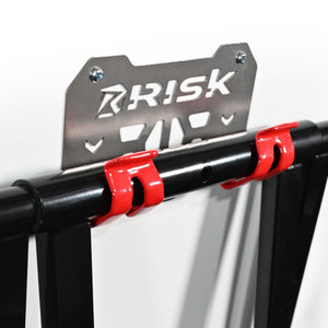 closeup of an RR1 hanging from RR1 wall mount on white. Risk logo clearly visible.