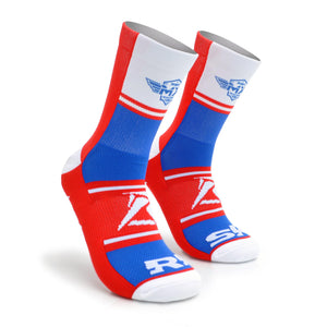 Red, White, & Blue Ride Risky - Motocross Socks - side view - Fuel / Risk Racing