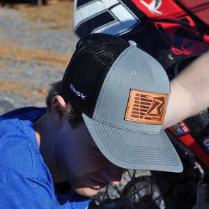 Risk Gray Leather Patch Snapback Trucker Hat - Risk Racing