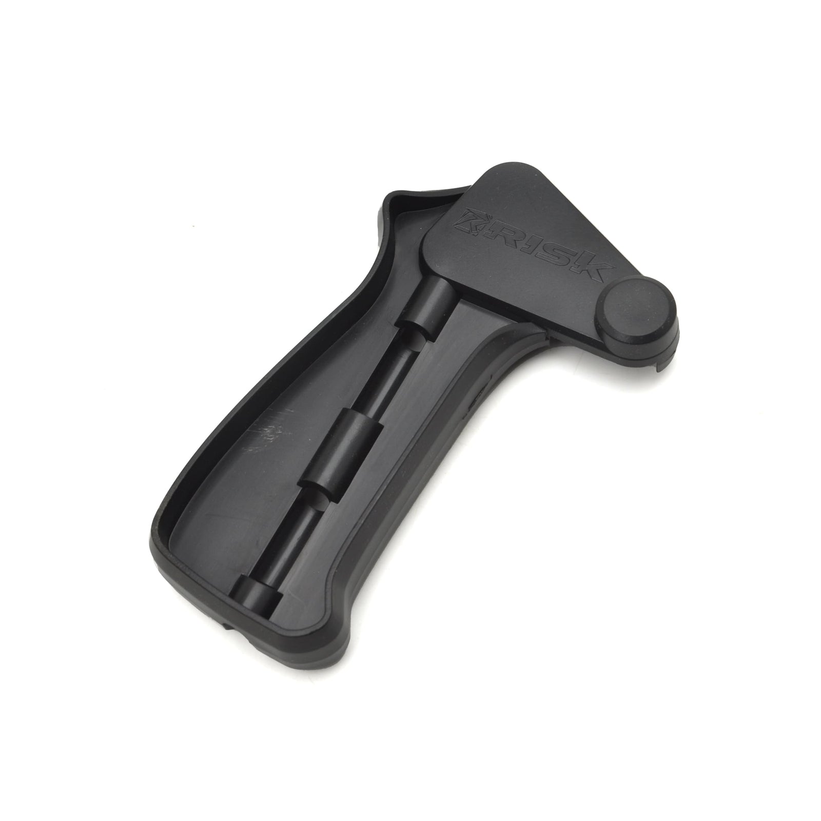 Black gate trigger for a manual gate, made of plastic, displayed on a white background.