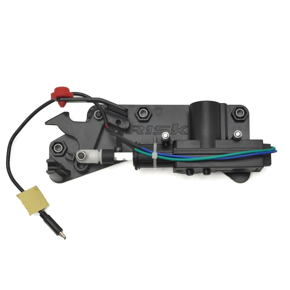 Electronic gate motor assembly, primarily black in color, with some wiring.
