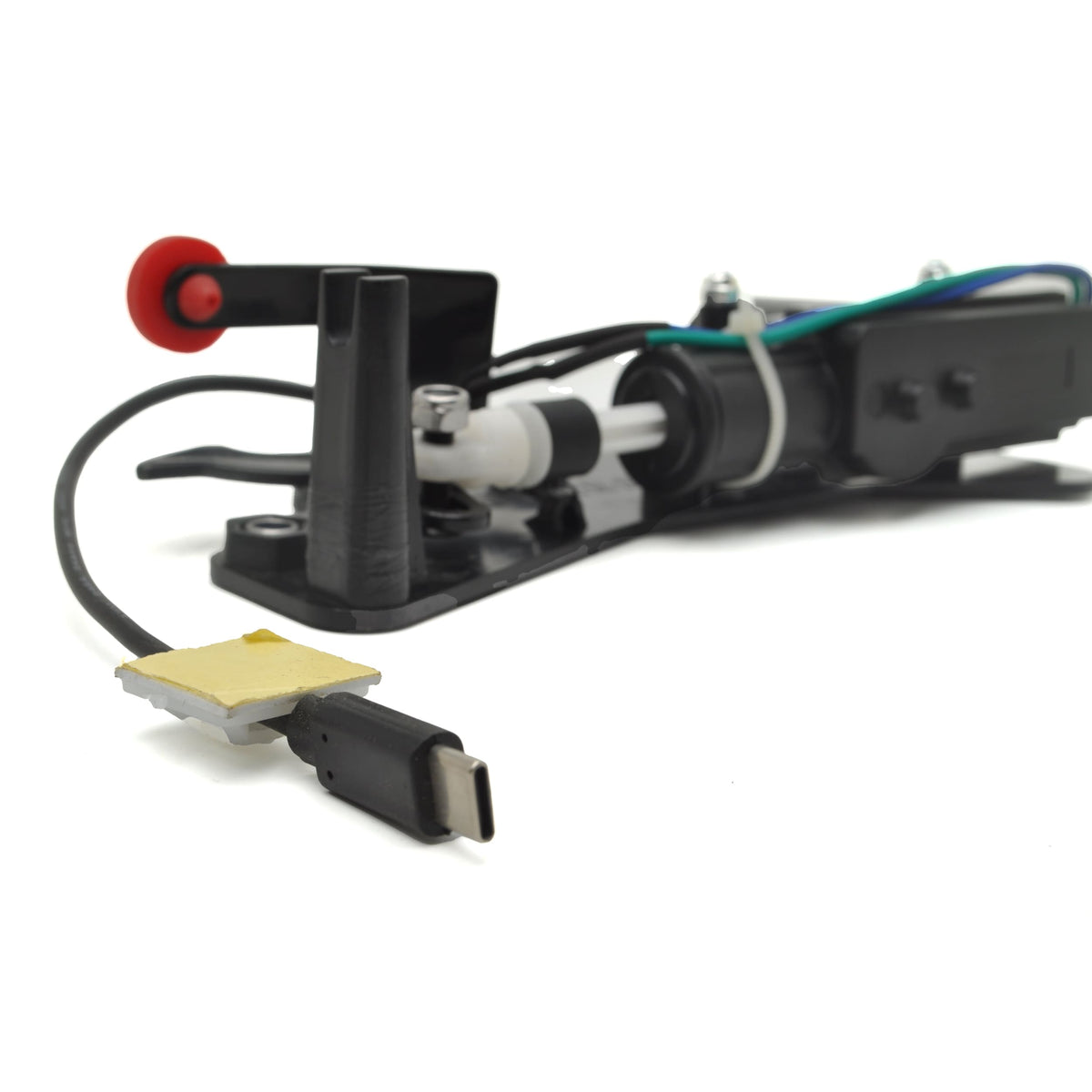 Mechanical device with various components on a white background