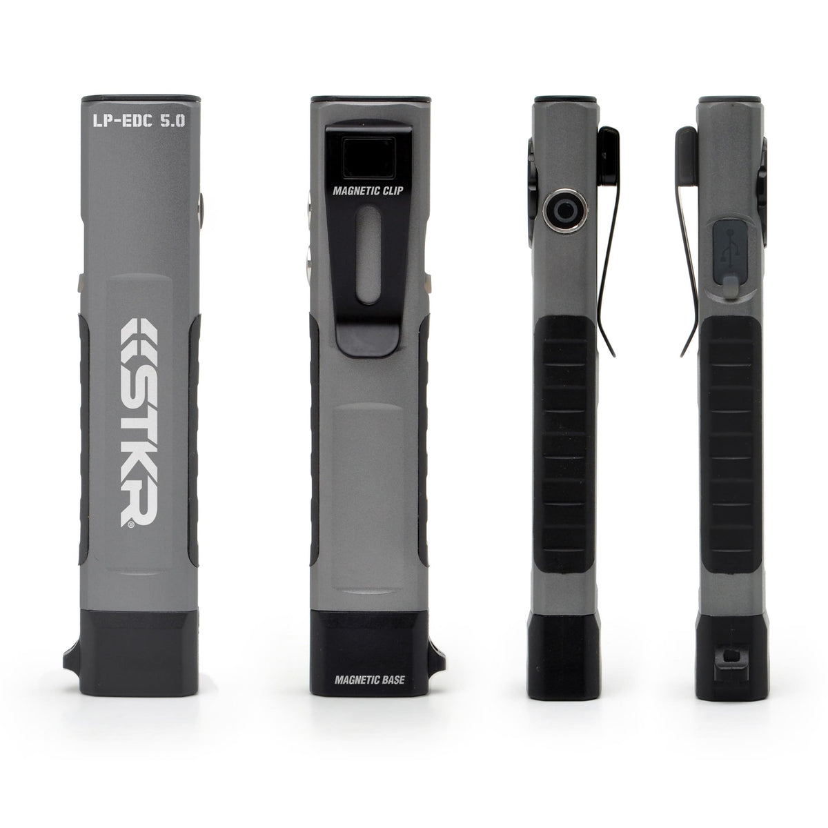 LP-EDC 5.0 Low Profile Everyday Carry "Flat" Flashlight front back and both side views on white