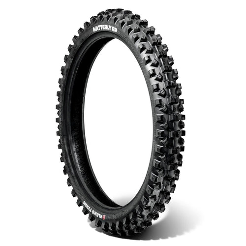 Product image of a Matterly GP Front tire in a white studio environment.