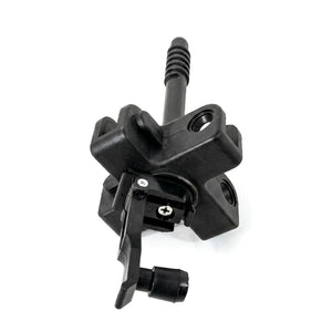 Black mechanical component on a white background