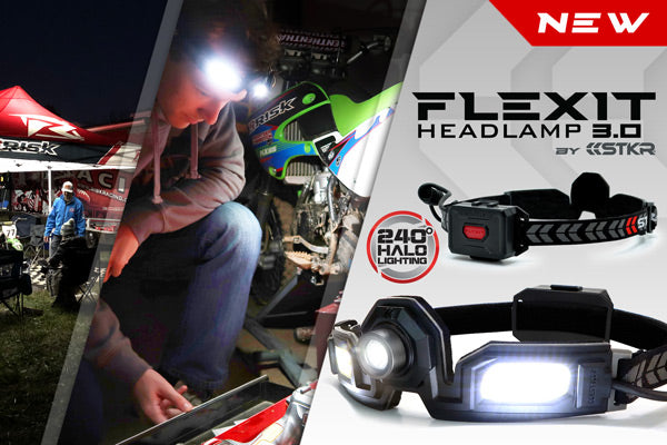 FLEXIT Headlamp 3.0 banner featuring 2 lifestyle images and 2 product only images.