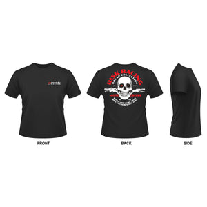 Risk Racing's Bones & Bars T-Shirt (Front, Back, Side)