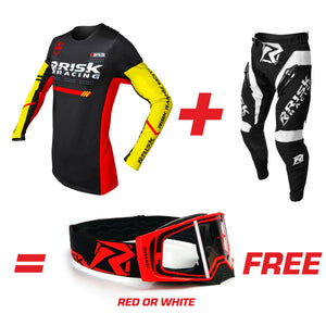 VENTilate PRO Black, Yellow, & Red Jersey, Pants, & MX Goggles Bundle