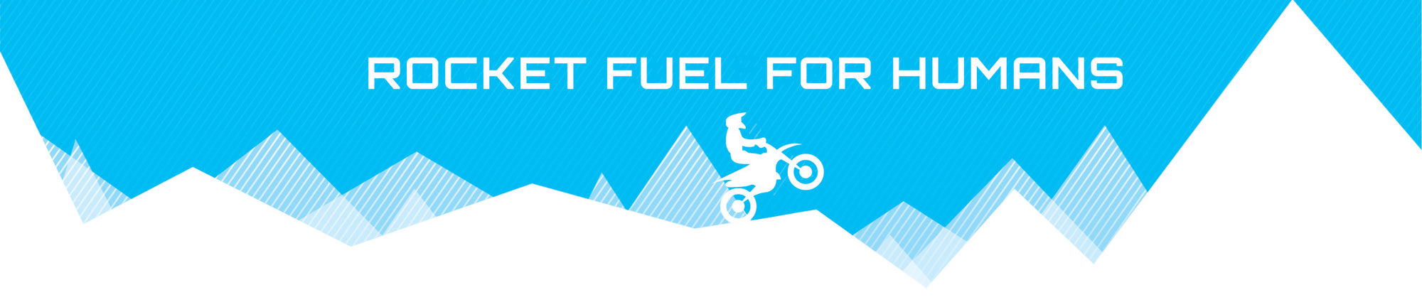 iRide blue banner featuring small MX rider riding over white silhouette mountains with a blue sky