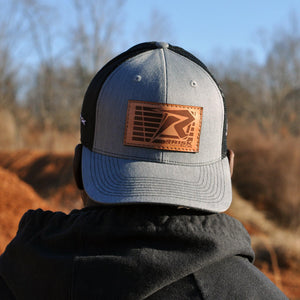 Risk Gray Leather Patch Snapback Trucker Hat - Risk Racing