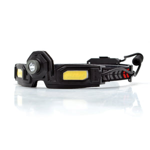 3qtr front shot of a FLEXIT Headlamp 3.0 with the lights off in a white studio environment