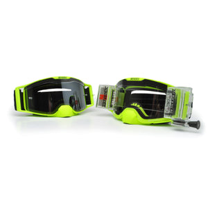 Two J.A.C. V3 MX Goggles side by side - One with Clear Tear-Offs and one with Roll-Off Goggle Kit - Risk Racing