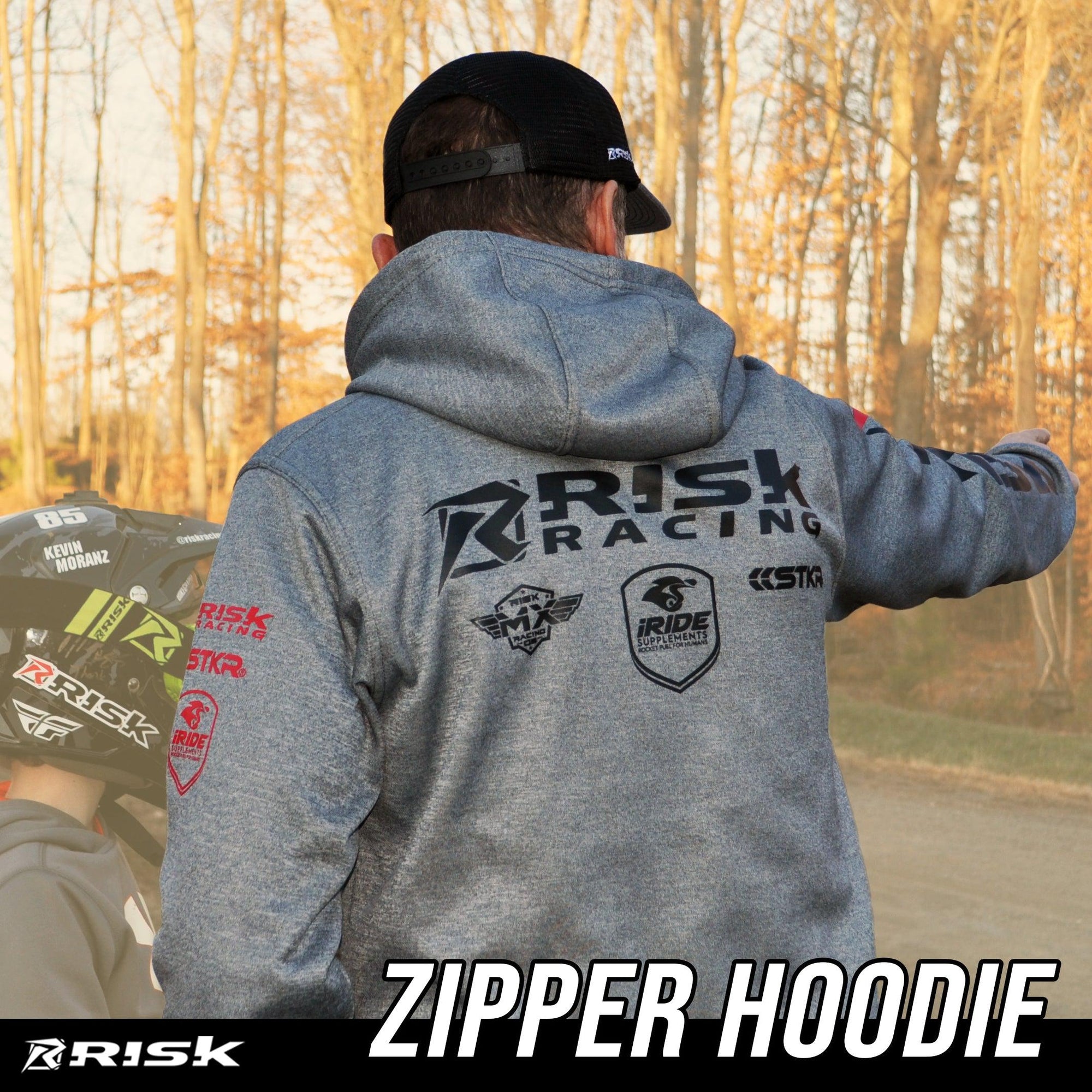 Motocross zipper Hoodie Jacket Gray Risk Racing 1 sq