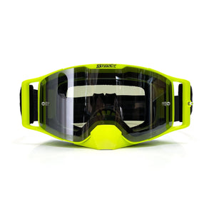 Front view of a J.A.C. V3 MX Goggle close up with Clear tear-offs installed- Risk Racing