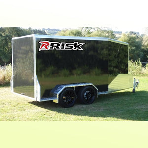 New 4 foot "RISK" Sticker on black trailer by Risk Racing