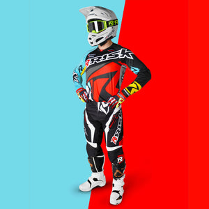Risk Racing VENTilate V2 Jersey - Black/Red/Yellow - Motocross Riding Gear - Full Gear with JAC V3 Goggles